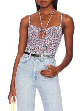 Floral Tie-Front Spaghetti Strap Bodysuit - Multicolor